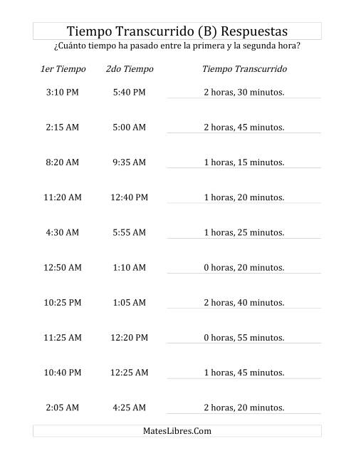 La hoja de ejercicios de Medir Tiempo Transcurrido, Hasta 5 Horas en Intervalos de 5 Minutos (B) Página 2