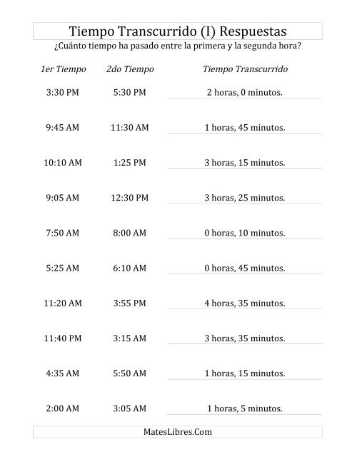 La hoja de ejercicios de Medir Tiempo Transcurrido, Hasta 5 Horas en Intervalos de 5 Minutos (I) Página 2