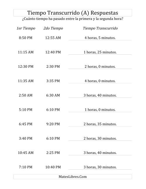 La hoja de ejercicios de Medir Tiempo Transcurrido, Hasta 5 Horas en Intervalos de 5 Minutos (Todas) Página 2