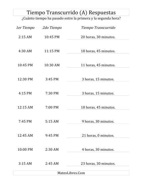 La hoja de ejercicios de Medir Tiempo Transcurrido, Hasta 24 Horas en Intervalos de 15 Minutos (A) Página 2