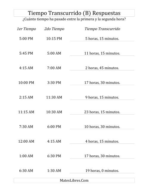 La hoja de ejercicios de Medir Tiempo Transcurrido, Hasta 24 Horas en Intervalos de 15 Minutos (B) Página 2