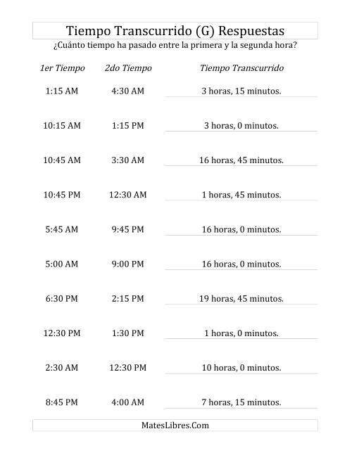 La hoja de ejercicios de Medir Tiempo Transcurrido, Hasta 24 Horas en Intervalos de 15 Minutos (G) Página 2