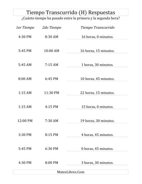 La hoja de ejercicios de Medir Tiempo Transcurrido, Hasta 24 Horas en Intervalos de 15 Minutos (H) Página 2