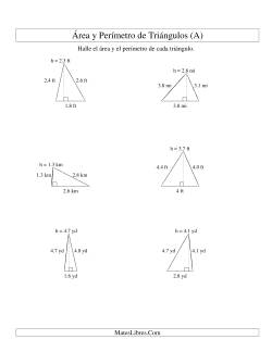 Área y Perímetro de Triángulos, Un Lugar Decimal, Rango de 1 a 5