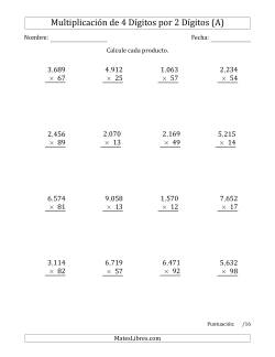 Multiplicar Números de 4 Dígitos por 2 Dígitos Usando Comas como Separadores de Millares