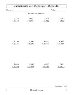 Multiplicar Números de 4 Dígitos por 4 Dígitos Usando Comas como Separadores de Millares