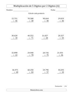 Multiplicar Números de 5 Dígitos por 2 Dígitos Usando Comas como Separadores de Millares