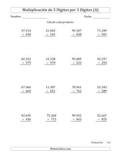 Multiplicar Números de 5 Dígitos por 3 Dígitos Usando Comas como Separadores de Millares