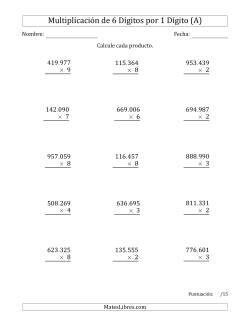 Multiplicar Números de 6 Dígitos por 1 Dígito Usando Puntos como Separadores de Millares