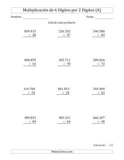 Multiplicar Números de 6 Dígitos por 2 Dígitos Usando Comas como Separadores de Millares