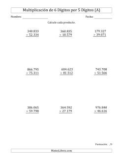 Multiplicar Números de 6 Dígitos por 5 Dígitos Usando Puntos como Separadores de Millares