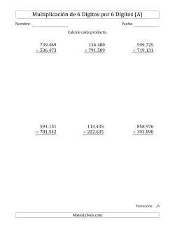 Multiplicar Números de 6 Dígitos por 6 Dígitos Usando Comas como Separadores de Millares