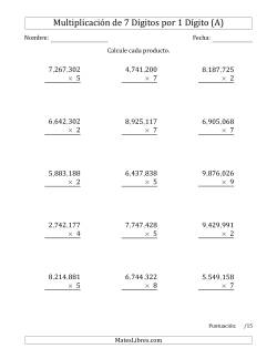 Multiplicar Números de 7 Dígitos por 1 Dígito Usando Comas como Separadores de Millares