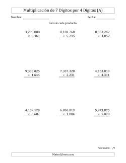 Multiplicar Números de 7 Dígitos por 4 Dígitos Usando Comas como Separadores de Millares