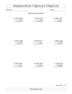 Multiplicar Números de 7 Dígitos por 4 Dígitos Usando Puntos como Separadores de Millares