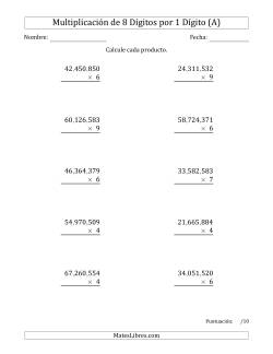 Multiplicar Números de 8 Dígitos por 1 Dígito Usando Comas como Separadores de Millares