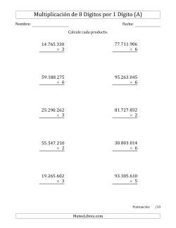 Multiplicar Números de 8 Dígitos por 1 Dígito Usando Puntos como Separadores de Millares