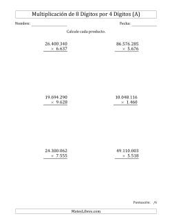 Multiplicar Números de 8 Dígitos por 4 Dígitos Usando Puntos como Separadores de Millares