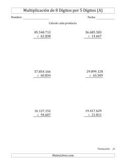 Multiplicar Números de 8 Dígitos por 5 Dígitos Usando Comas como Separadores de Millares