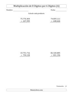 Multiplicar Números de 8 Dígitos por 6 Dígitos Usando Comas como Separadores de Millares