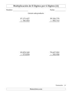 Multiplicar Números de 8 Dígitos por 6 Dígitos Usando Puntos como Separadores de Millares