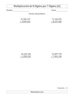 Multiplicar Números de 8 Dígitos por 7 Dígitos Usando Comas como Separadores de Millares