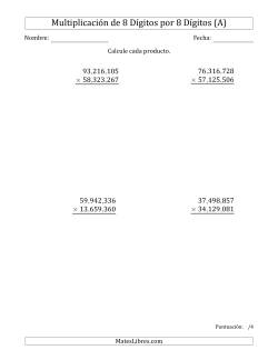 Multiplicar Números de 8 Dígitos por 8 Dígitos Usando Comas como Separadores de Millares