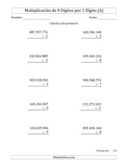 Multiplicar Números de 9 Dígitos por 1 Dígito Usando Comas como Separadores de Millares
