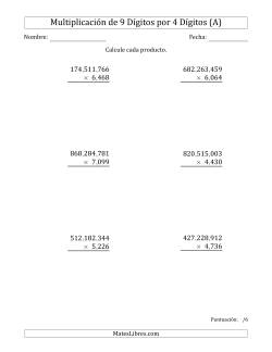 Multiplicar Números de 9 Dígitos por 4 Dígitos Usando Comas como Separadores de Millares