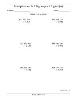 Multiplicar Números de 9 Dígitos por 4 Dígitos Usando Puntos como Separadores de Millares