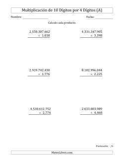 Multiplicar Números de 10 Dígitos por 4 Dígitos Usando Comas como Separadores de Millares