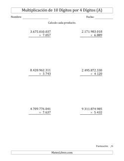 Multiplicar Números de 10 Dígitos por 4 Dígitos Usando Puntos como Separadores de Millares