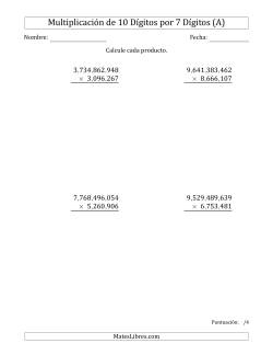 Multiplicar Números de 10 Dígitos por 7 Dígitos Usando Comas como Separadores de Millares