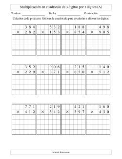 Multiplicación con apoyo de cuadrícula de 3 dígitos por 3 dígitos