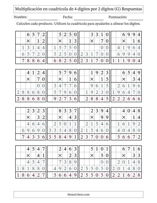 La hoja de ejercicios de Multiplicación con apoyo de cuadrícula de 4 dígitos por 2 dígitos (G) Página 2