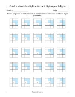 Cuadrículas en Blanco para Multiplicar Números de 2 Dígitos por 1 Dígito