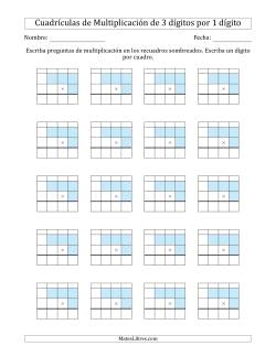 Cuadrículas en Blanco para Multiplicar Números de 3 Dígitos por 1 Dígito