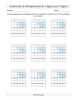 Cuadrículas en Blanco para Multiplicar Números de 3 Dígitos por 2 Dígitos