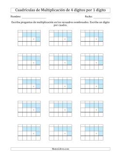 Cuadrículas en Blanco para Multiplicar Números de 4 Dígitos por 1 Dígito