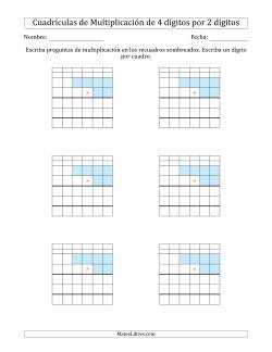 Cuadrículas en Blanco para Multiplicar Números de 4 Dígitos por 2 Dígitos