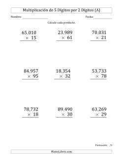 Multiplicar Números de 5 Dígitos por 2 Dígitos (Formato Grande) Usando Comas como Separadores de Millares