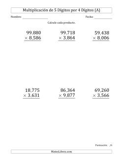 Multiplicar Números de 5 Dígitos por 4 Dígitos (Formato Grande) Usando Comas como Separadores de Millares