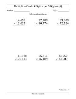 Multiplicar Números de 5 Dígitos por 5 Dígitos (Formato Grande) Usando Comas como Separadores de Millares