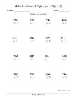 Multiplicar Números de 3 Dígitos por 1 Dígito (Formato Grande) Usando Espacios como Separadores de Millares