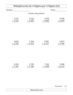 Multiplicar Números de 4 Dígitos por 4 Dígitos Usando Espacios como Separadores de Millares