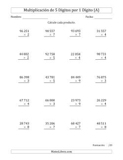 Multiplicar Números de 5 Dígitos por 1 Dígito Usando Espacios como Separadores de Millares