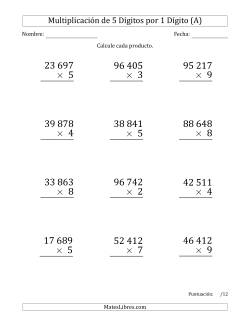 Multiplicar Números de 5 Dígitos por 1 Dígito (Formato Grande) Usando Espacios como Separadores de Millares