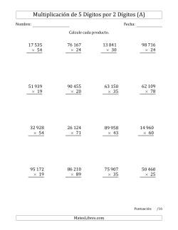 Multiplicar Números de 5 Dígitos por 2 Dígitos Usando Espacios como Separadores de Millares