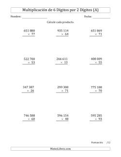 Multiplicar Números de 6 Dígitos por 2 Dígitos Usando Espacios como Separadores de Millares