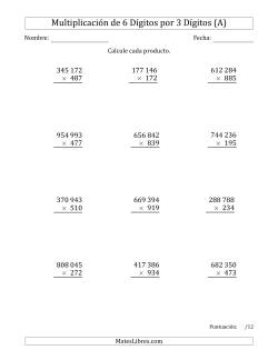 Multiplicar Números de 6 Dígitos por 3 Dígitos Usando Espacios como Separadores de Millares